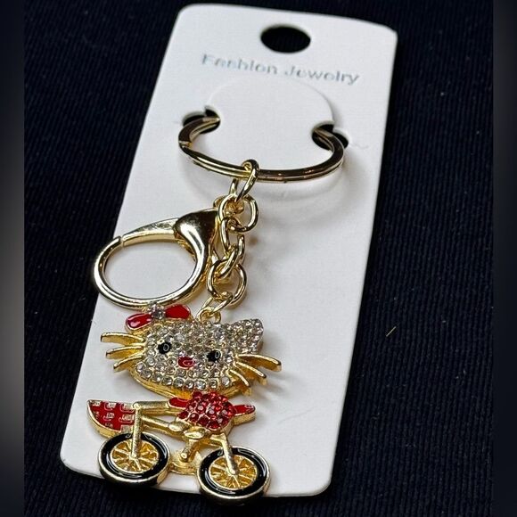 Mint BAG CHARM Sparkly Cat on Bicycle Keychain/Purse Charm Purple - Picture 8 of 11